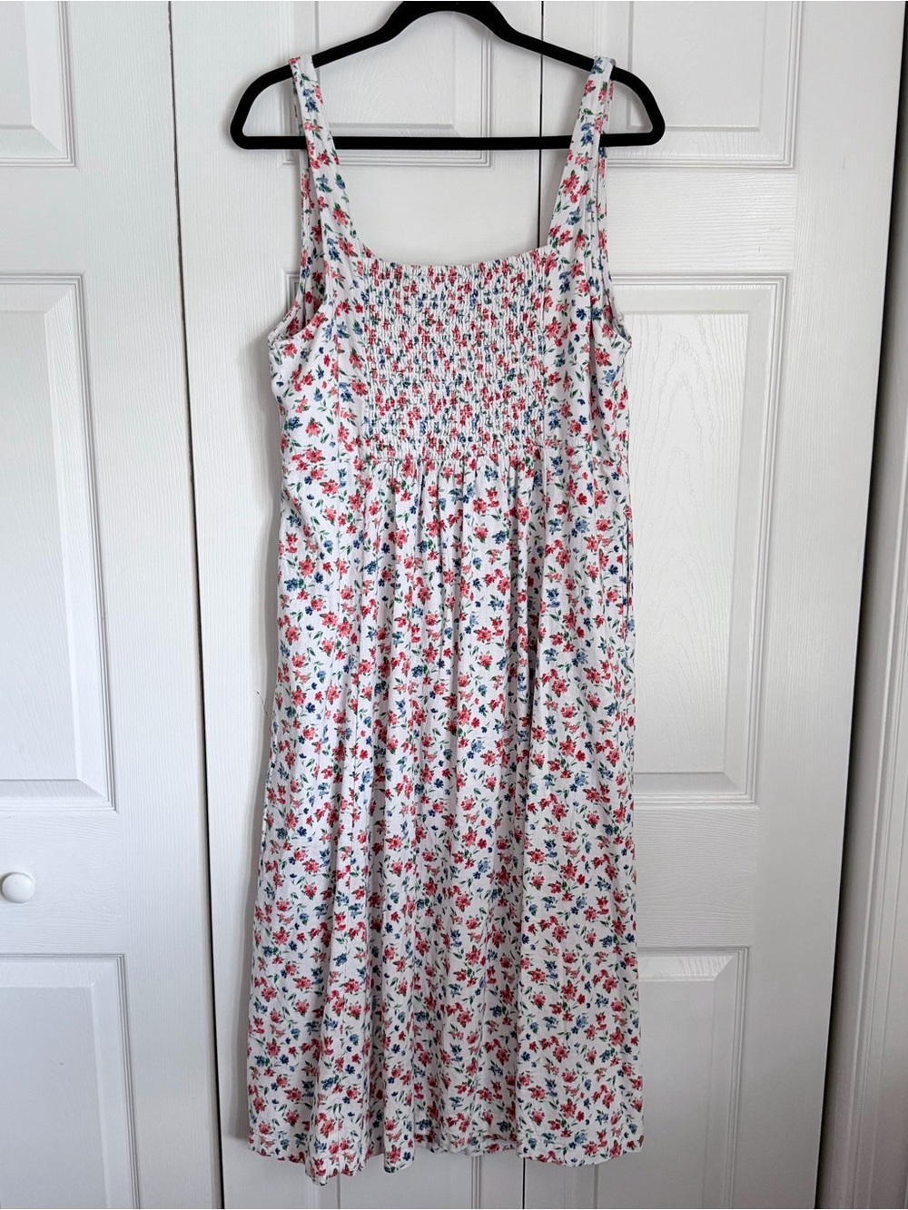 Old Navy Dress Womens XL Floral Linen Blend Smocked Midi Sundress Romantic Boho - Picture 4 of 12
